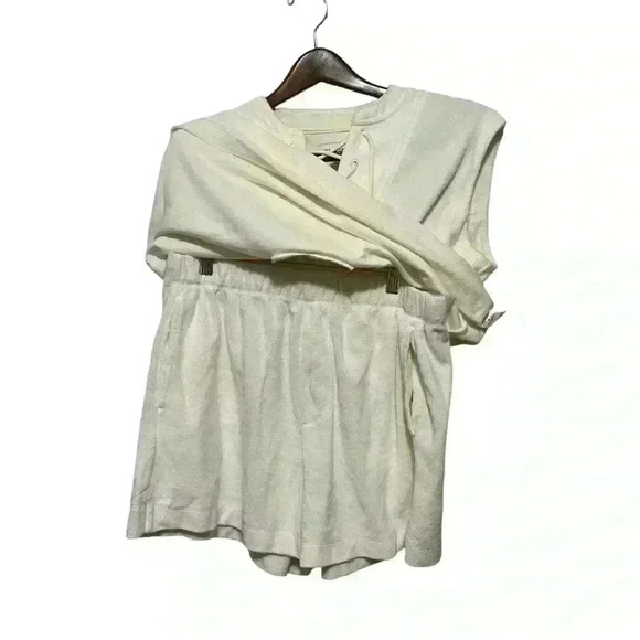 Free Assembly Womens Size M Terry Short Set Egret Sleeveless Front Tie EUC - Picture 3 of 16